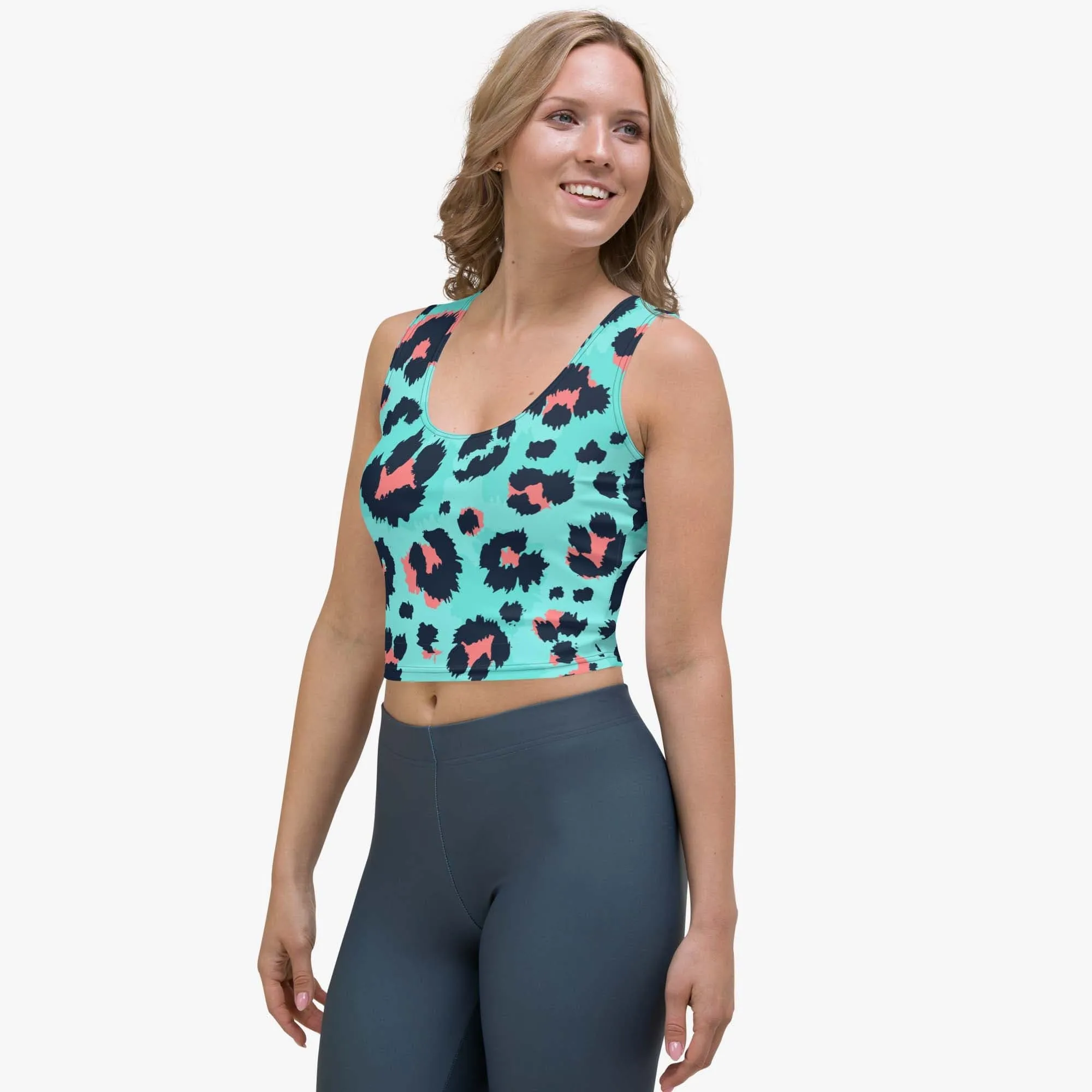 Animal Printed Crop Top "BeePard" Turquoise/Pink