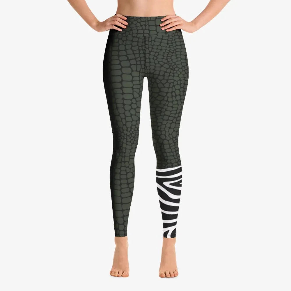 Animal Printed Leggings "CrocoZebra" Dark Green