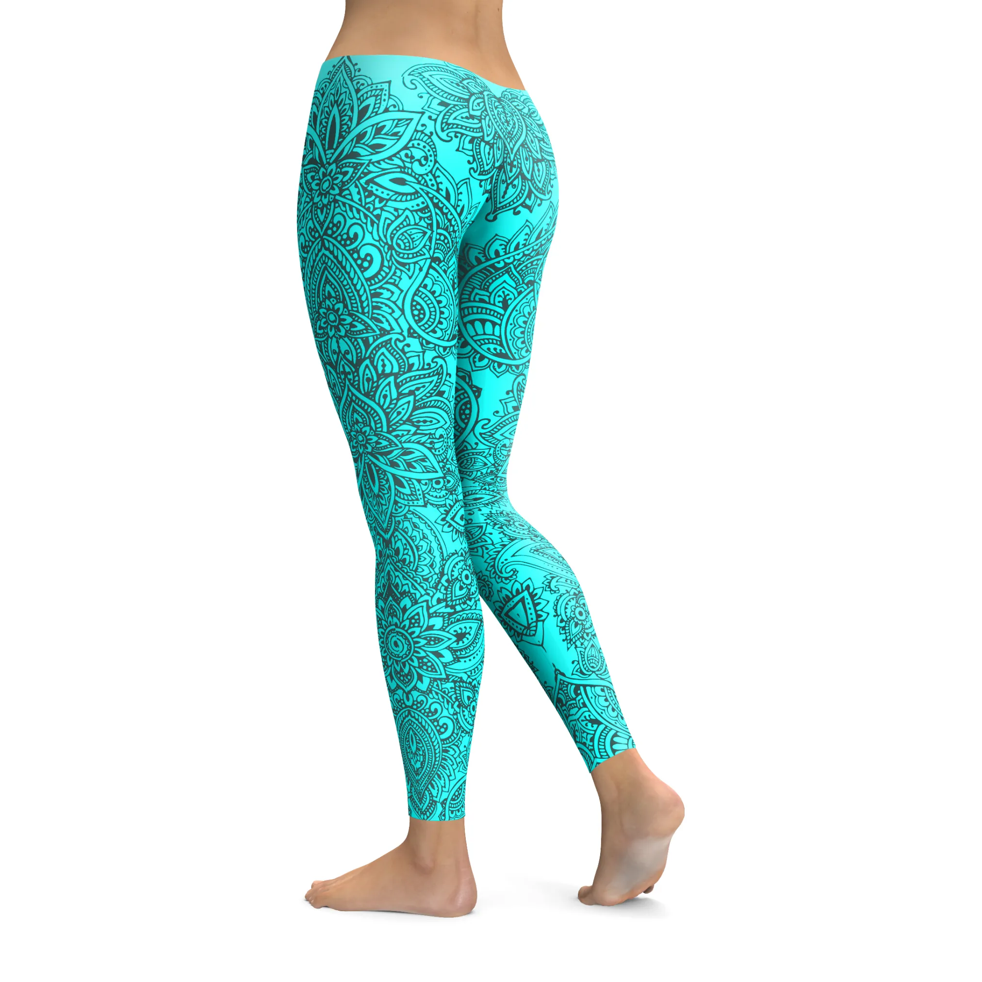 Aqua and Slate Grey Henna Tattoo Leggings