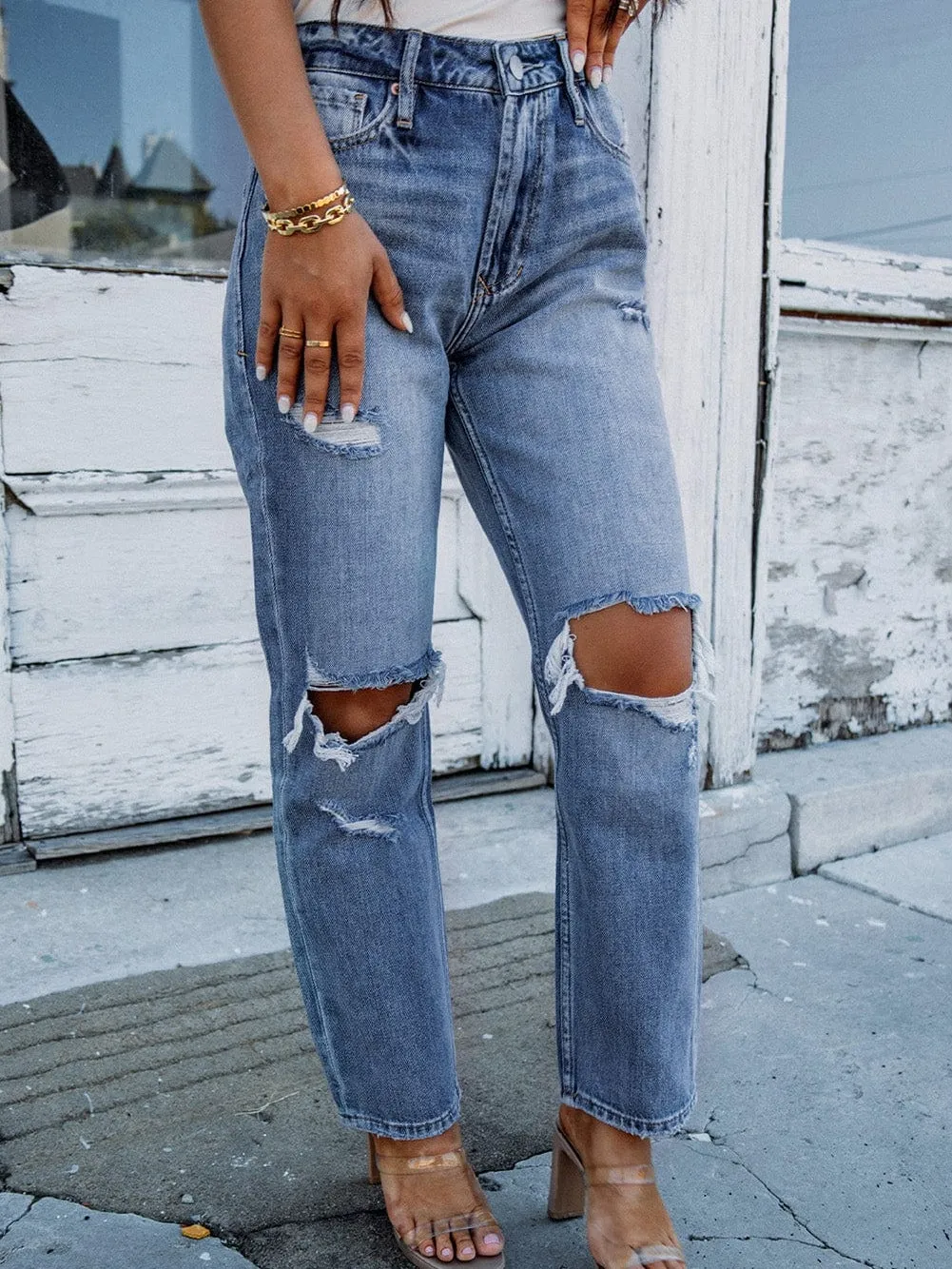 Boyfriend Fit Ripped Jeans
