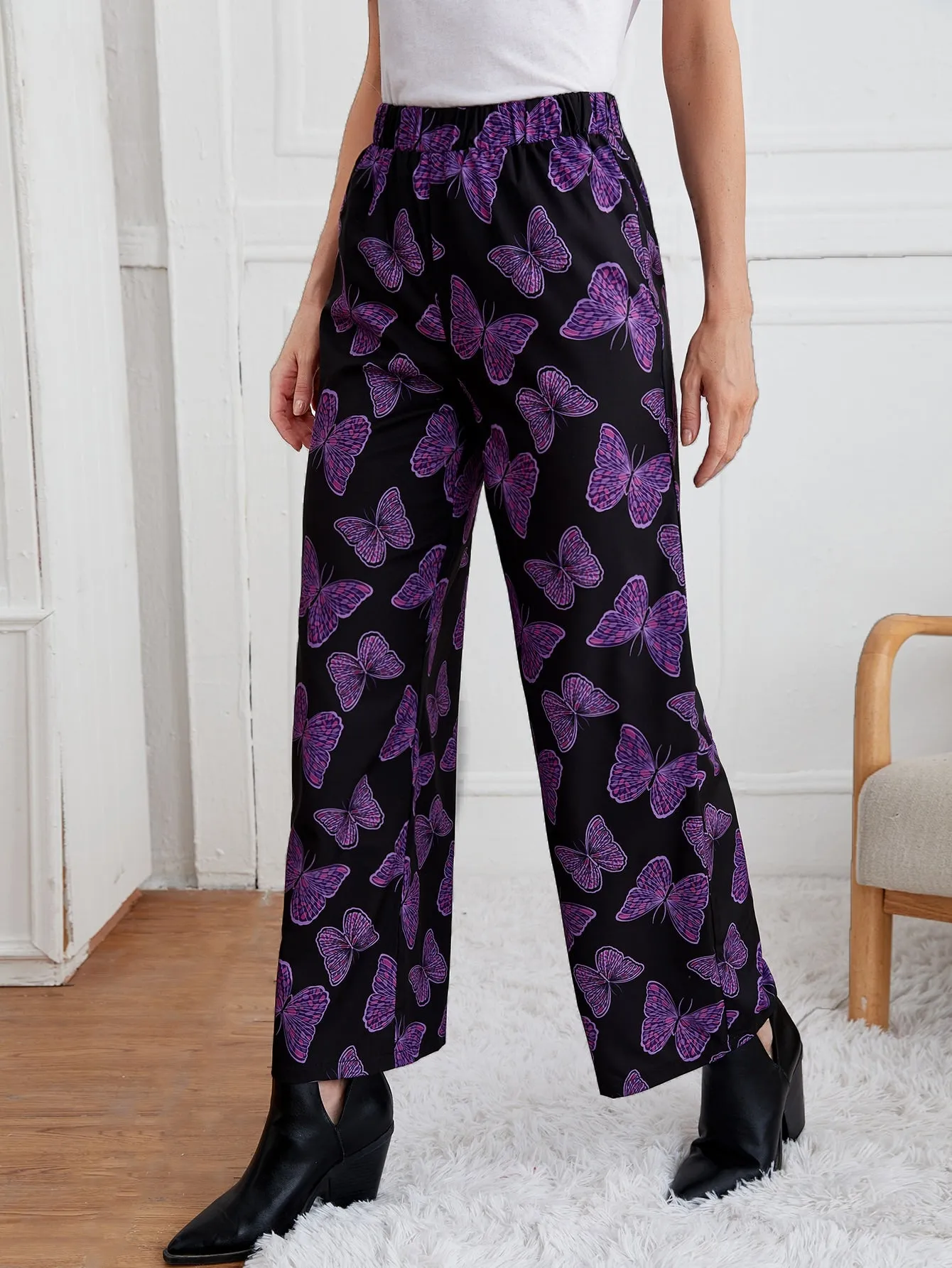 Casual All Over Print High Waist Long Women Pants