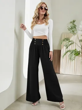 Casual Loose Wide Leg Solid Elastic Waist High Fashion Long Length Pants