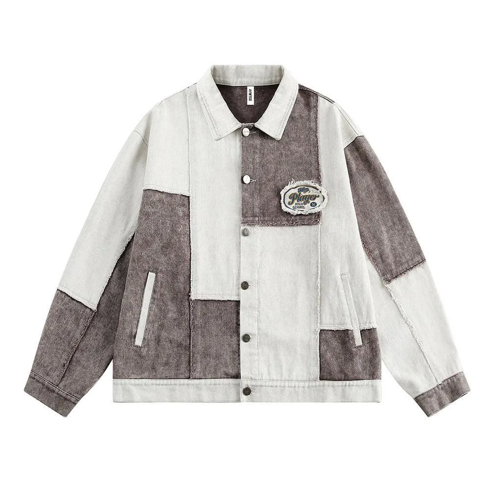 Color Contrast Patchwork Irregular Jacket Coat - Denim Casual Wear for Youth