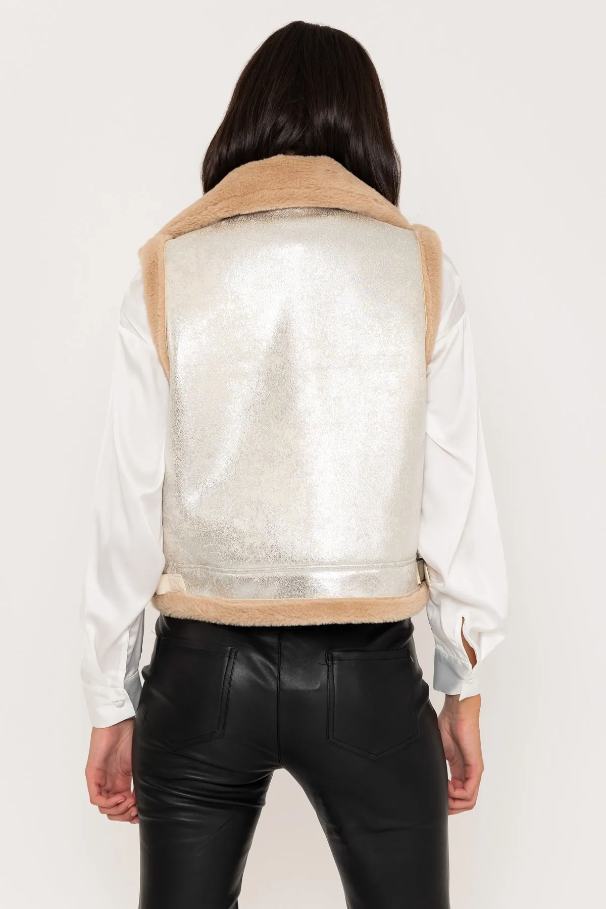 Faux Fur Gilet in Silver