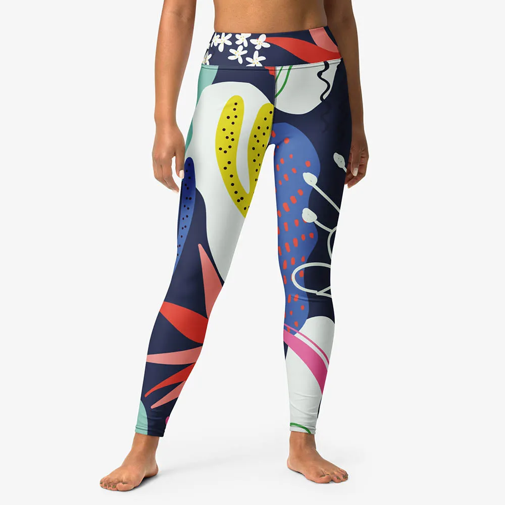 Floral Leggings "Fluid Flowers" Blue/Yellow