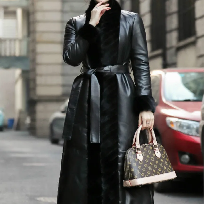 Genuine Mink Fur Collar Real Genuine Leather Down Coat