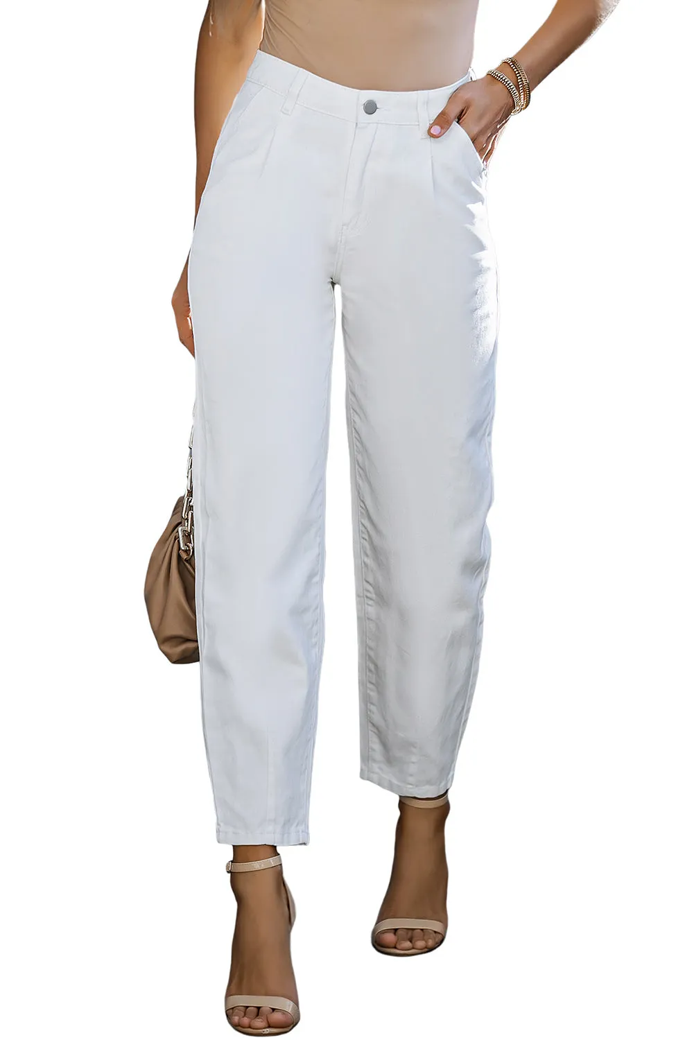 Khaki Solid High Waist Casual Pants