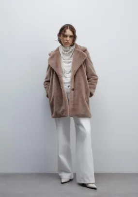 Lapel collar fur coat - Taupe