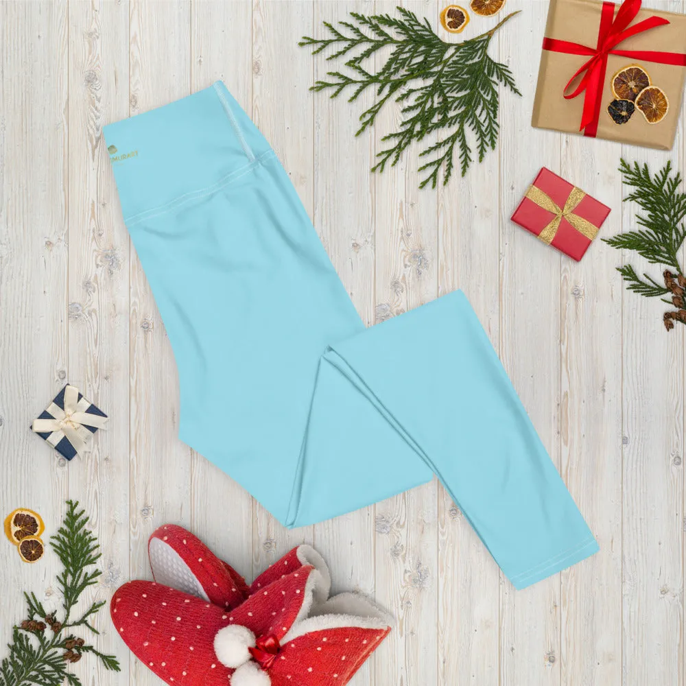 Light Blue Women's Yoga Leggings, Pastel Blue Solid Color Luxury Women's Long Gym Tights-Made in USA/EU/MX
