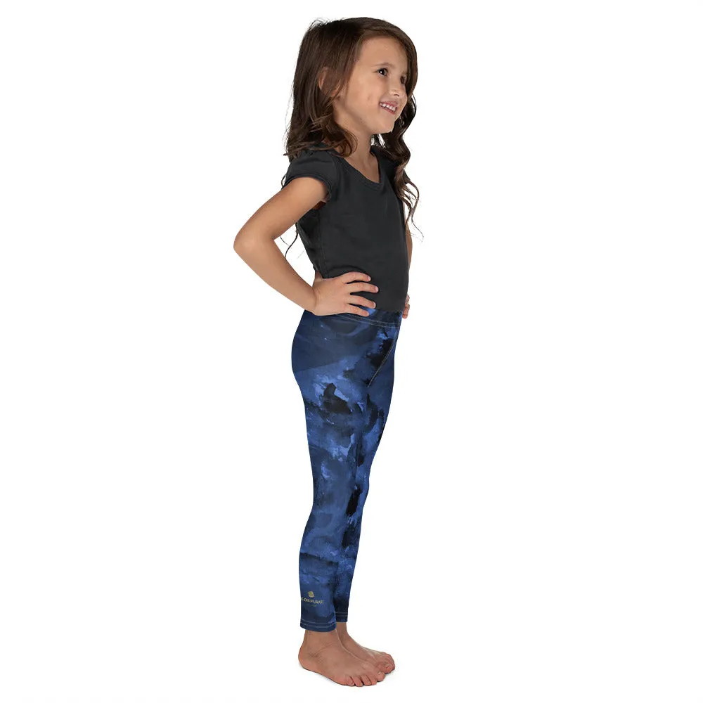 Navy Blue Abstract Kid's Tights, Abstract Rose Floral Print Kid's Leggings Cute Workout Pants- Made in USA/EU