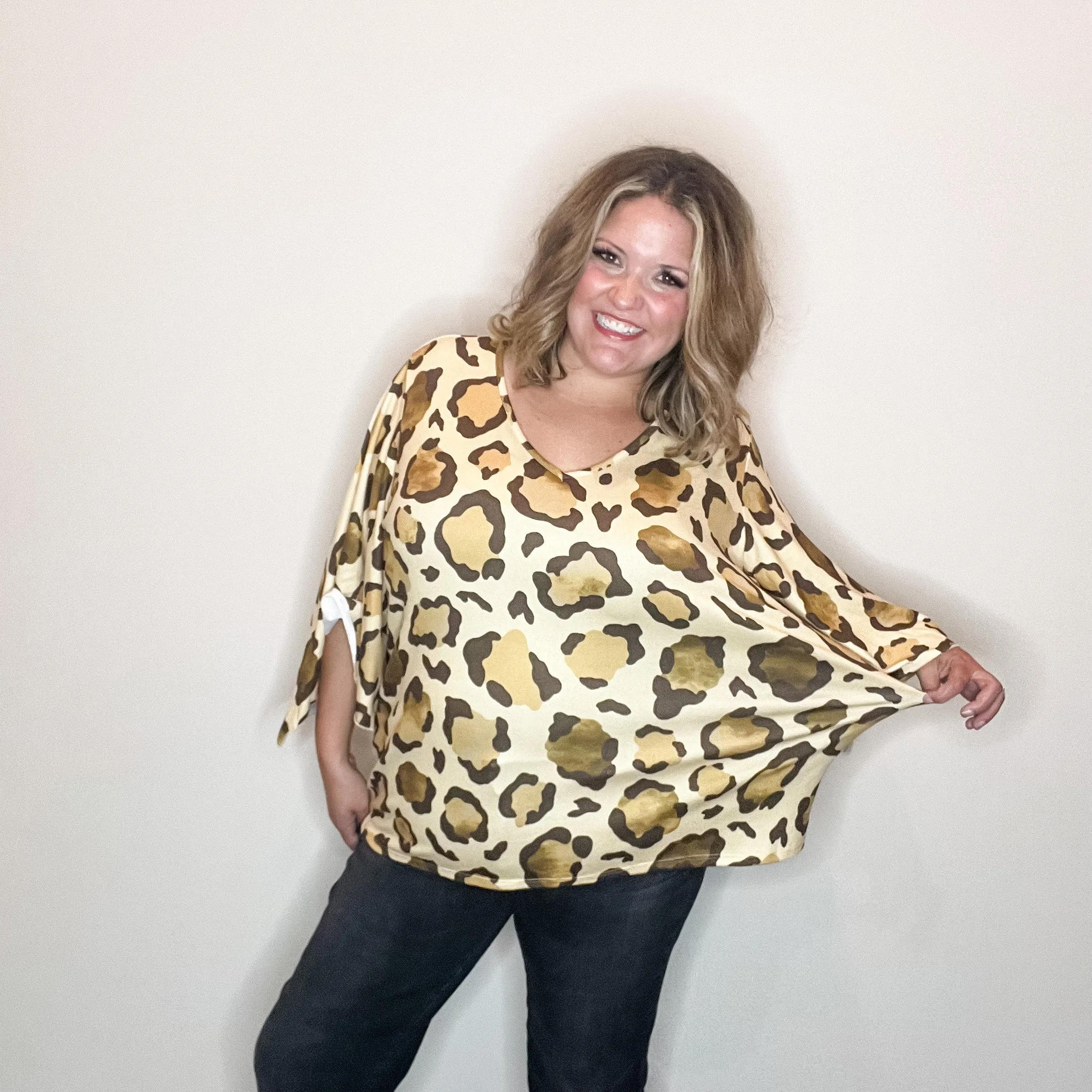 "Switch Up" Animal Print V Neck Tulip Sleeve