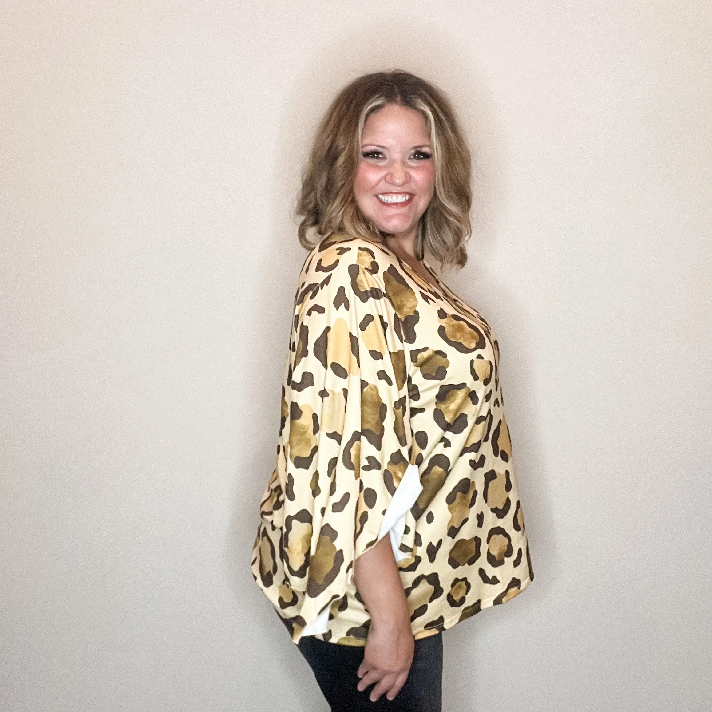 "Switch Up" Animal Print V Neck Tulip Sleeve