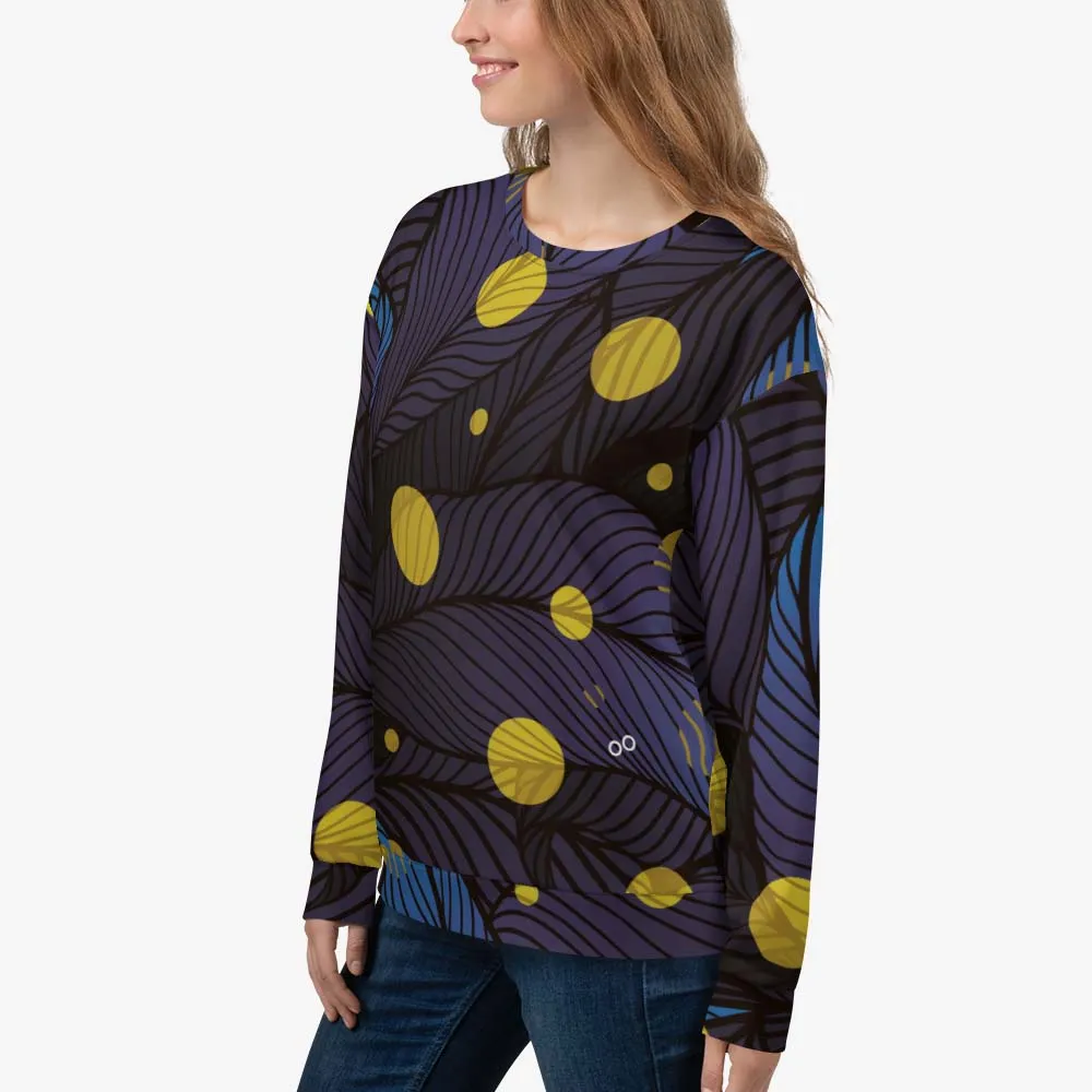 Recycled Fleece Sweatshirt "Fireflies" Blue/Yellow