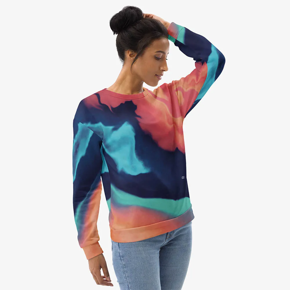 Recycled Fleece Sweatshirt "Funky Clouds" Blue/Terracotta