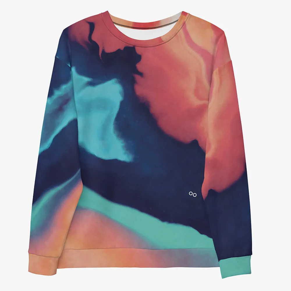 Recycled Fleece Sweatshirt "Funky Clouds" Blue/Terracotta