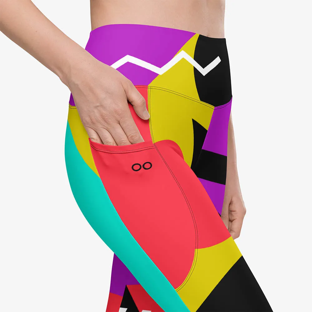 Recycled Printed Leggings "Surrealist 2" Purple/Red/Black with Pockets