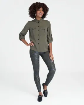 SPX - Faux Leather Camo Leggings #20185R Matte Green Camo