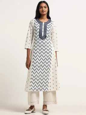 Utsa Indigo Mirror Embroidered Blended Linen Kurta