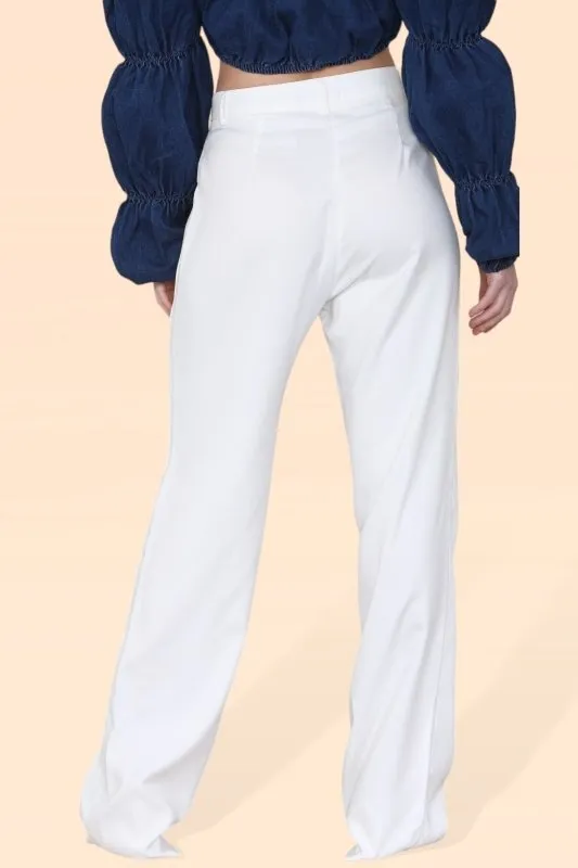 Women's White Wide Leg Pants - Casual, Breathable, High Waist, Slimming, Comfortable Palazzo Trousers for Women, Ideal for Yoga, Office Work, Dance, Vacation, School, Beach, Summer, and Cool Seasons